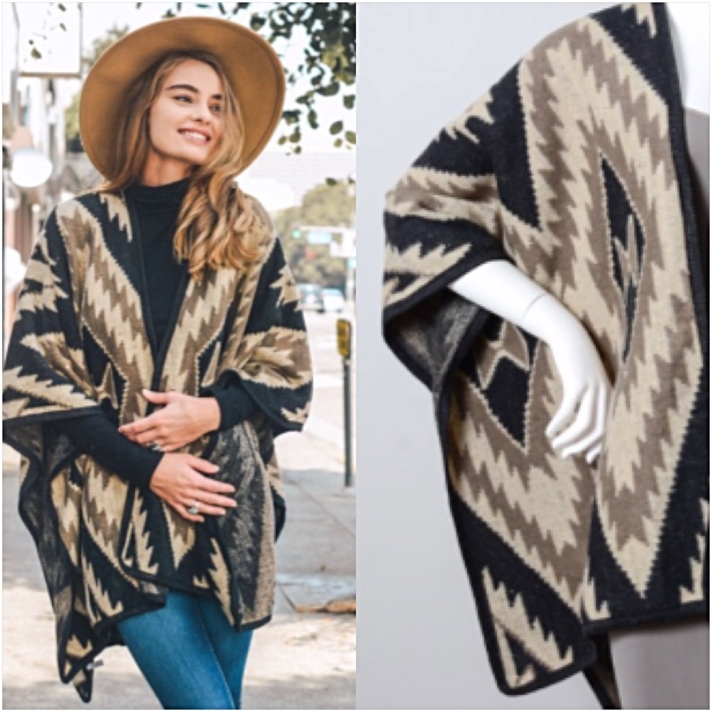 Cozy Boho Kimono Ruana Wrap Cardi Sweater - Picture 7 of 7